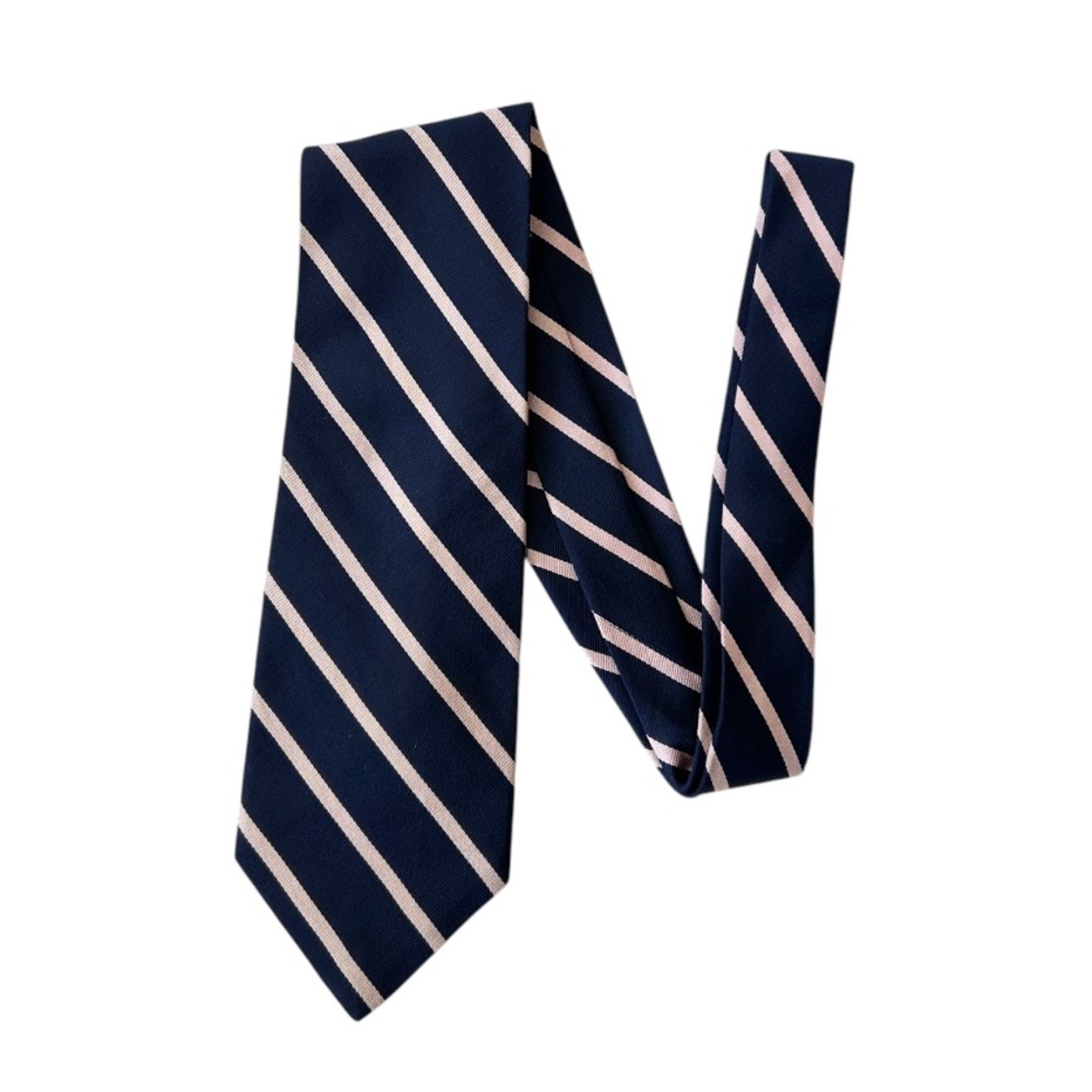 J. Crew Navy and Pink Striped Silk Tie